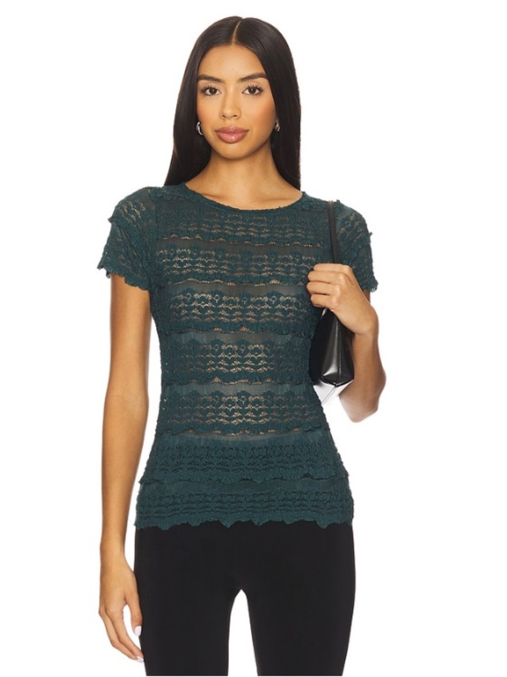 Free People Angelina Lace Tee in Seamoss NWOT